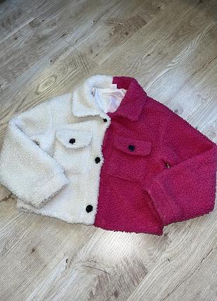 Куртка teddy дитяча для дівчинки, біло-малинова, schein
