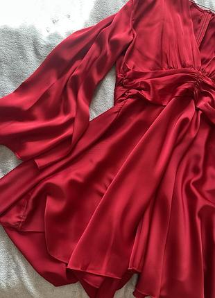 Сукня міді жіноча, червона, атласна 👗