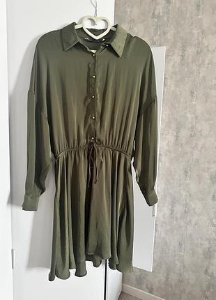 Коротка жіноча сукня zara сорочкового крою, хакі