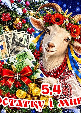Магнит коза символ 2027 год козы es5,4 новогодний подарок магниты с пожеланиями 6,5х6,5см достатку і миру