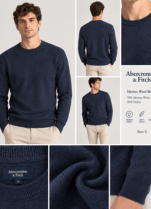 Светр чоловічий abercrombie & fitch синій розмір s, 70% merino wool