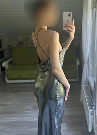 Сукня міді жіноча zara металік срібляста