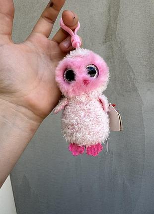 Мягкая игрушка-брелок розовая сова twiggy ty beanie boos с пластиковым карабином-клипсой