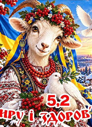 Магніт коза символ 2027 рік кози es5,2 новорічний подарунок магніти з побажаннями 6,5х6,5см миру і здоров'я