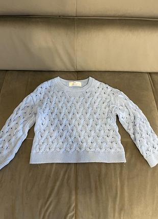Светр для дівчинки h&m в'язаний ажурний блакитний 110/116 (4-6 років) бавовна