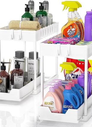 2 шт. набір органайзерів для зберігання under sink подвійна полиця з шухлядою для кухні, ванної кімнати