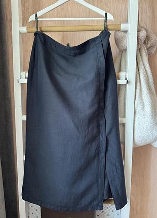 Шовкова лляна спідниця міді на запах laura ashley (розмір xl / eur 44)