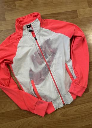Кофта жіноча nike на змійці, біла з кораловим