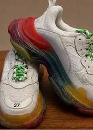 Кросівки жіночі balenciaga triple s clear sole white rainbow grey, білі, розмір 37, довжина устілки 25 см