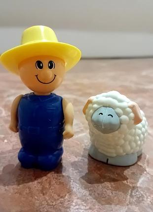 Іграшкові фігурки для малюків fisher-price little people фермер та овечка, різнокольорові, пластик
