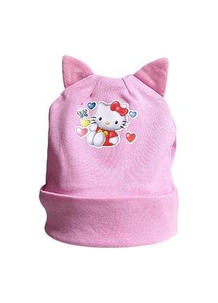 Шапка для дівчаток з вушками hello kitty, рожева