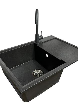 Набор кухонный adamant horizon medium, искусственный камень, прямоуголь., с крылом, 700х500х230мм, чаша - 1, врезная, графит +