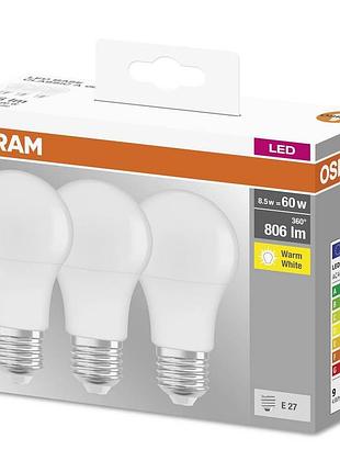 Набор ламп 3шт osram led e27 8.5вт 2700к 806лм a60