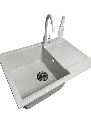 Набор кухонный adamant horizon medium, искусственный камень, прямоуголь., с крылом, 700х500х230мм, чаша - 1, врезная, old stone +