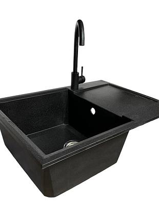 Набор кухонный adamant horizon medium, искусственный камень, прямоуголь., с крылом, 700х500х230мм, чаша - 1, врезной, черный+