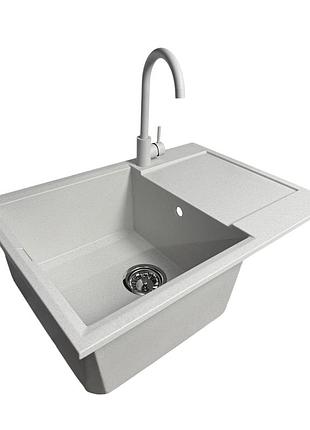 Набор кухонный adamant horizon medium, искусственный камень, прямоуголь., с крылом, 700х500х230мм, чаша - 1, врезная, old stone +