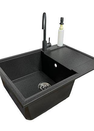 Набор кухонный adamant horizon medium, искусственный камень, прямоуголь., с крылом, 700х500х230мм, чаша - 1, врезная, графит +