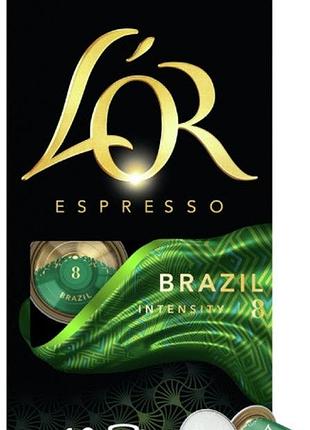 Кава l`or капсули espresso brazil origins collection, 100% арабіка, 10шт, nespresso