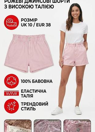 Рожеві джинсові шорти з високою талією від primark (розмір s/m)