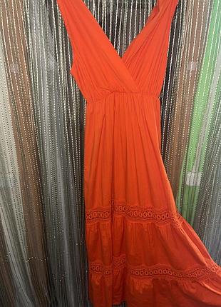 Елегантна помаранчева сукня максі з бавовни (made in italy)