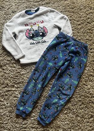 Піжама для підлітків stitch кофта+штани сірий, синій, фліс