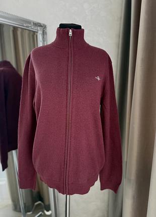 Кофта чоловіча gant бордова на блискавці, extra fine lambswool