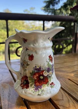 Вінтажний англійський глечик staffordshire fine bone china, маки
