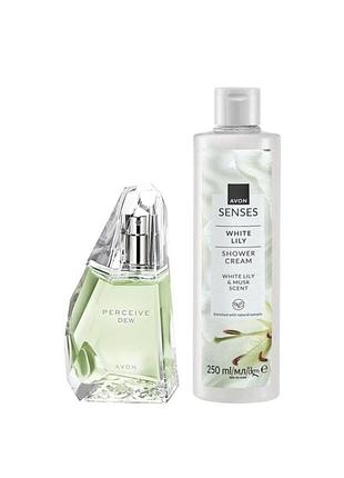 Жіночий подарунковий набір avon perceive dew парфумована вода 50 мл + гель для душу 250 мл
