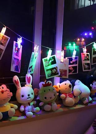 Светодиодная гирлянда с прищепками для фото resteq 20 led/2 м — гирлянда-прищепки для фотографий, рисунков и декора с разноцветным