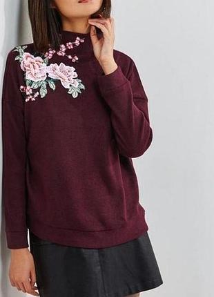 💝1+1=3 стильный бордовый свитшот оверсайз с вышивкой new look, размер 46 - 48