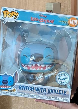Іграшкова фігурка funko pop! jumbo stitch з укулеле 25 см 76786