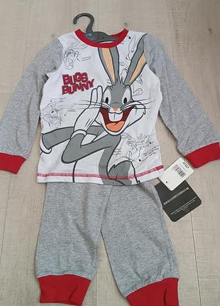Піжама для хлопчика looney tunes bugs bunny біла, сіра, червона 3-4 роки