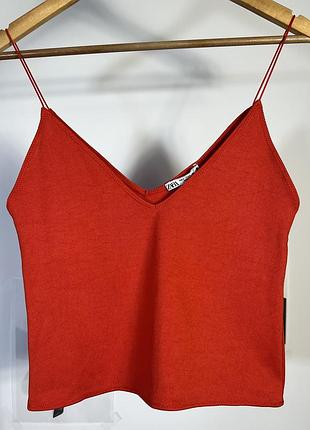 Zara топ на тонких бретелях з рубчастою фактурою