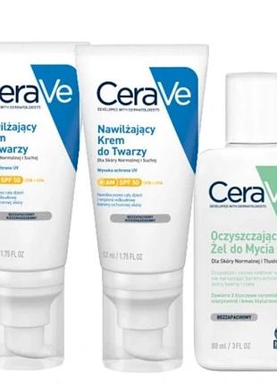 Cerave набір зволожуючий: крем для обличчя spf 50 та сонцезахисний крем spf 50 52мл x2 + подарунок