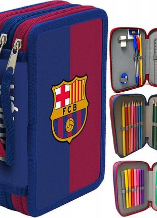 Пенал шкільний fc barcelona трикамерний з наповненням олівці фломастери barca