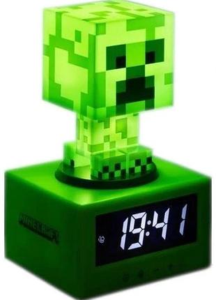 Нічник paladone зелений будильник-годинник minecraft creeper 16cm гаджет для фанатів minecraft