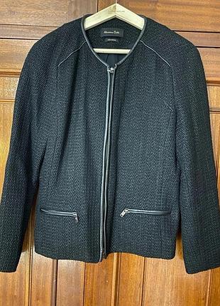 Жакет жіночий massimo dutti твідовий зі шкіряними вставками, чорний, розмір 38