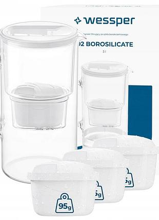 Фільтрувальний глечик wessper d2 borosilicate 3л + 4x фільтр aquamax