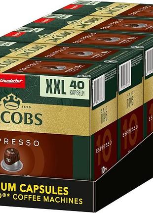 Jacobs капсули для кави espresso intenso megapack xxl інтенсивність 10/12 5 x 40 напоїв сумісні з nespresso 200 капсул
