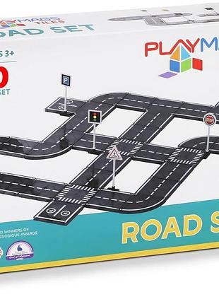 Playmags набір магнітних дорожніх плиток 50 шт stem освітні іграшки конструктор автодоріжки магнітні кубики для малюків 3+