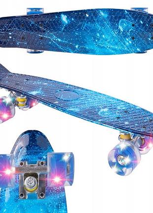 Картка дитячого скейтборда зі світловодними колесами led "drift" 56 см довжиною у галактиці космос