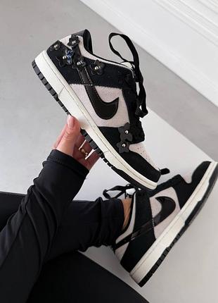 Nike dunk low se "florette" black | жіночі чорно-білі кеди з квітами | 36–40