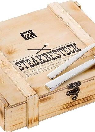 Набір столових приборів zwilling для стейка 12 предметів дерев'яна коробка 6 ножів і 6 виделок нержавіюча сталь 18/10 можна мити в