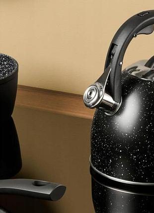 Традиційний чайник зі сталі з товстим дном свисток gerlach granitex 2,8л чорний