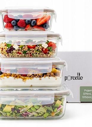Контейнери для їжі lunch box скляні 4 шт. великий 1500 мл жаростійкі