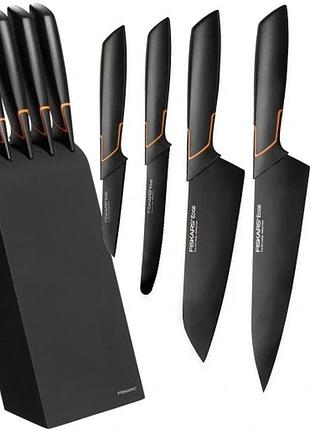 Набір fiskars з 5 острих кухонних ножів в дерев'яному блоку edge