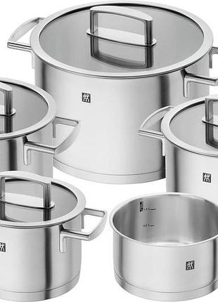 Набір каструль zwilling 5 предметів 4 кришки індукційний нержавіюча сталь vitality