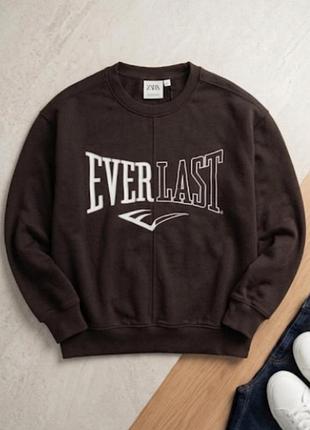 Оверсайз свитшот zara x everlast начес / шоколадный xs-s