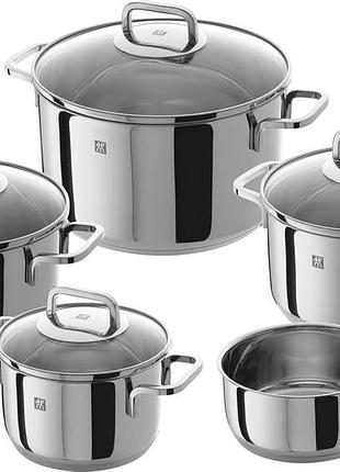 Набір каструль zwilling 5 шт. 4 кришки підходить для індукції нержавіюча сталь quadro