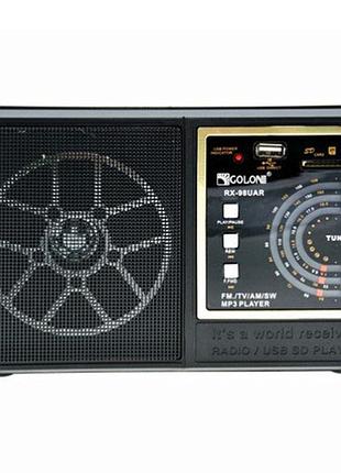 Радіоприймач golon rx-98uar, fm/am/sw/tv, usb/sd, mp3/wma, акумулятор